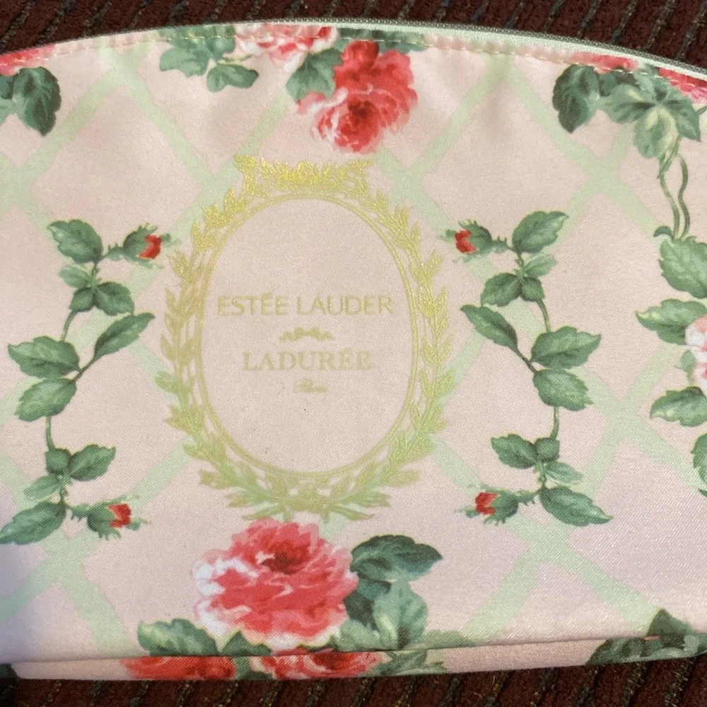 NEW ESTEE LAUDER X LADUREE MAKE-UP COSMETIC BAG ROSE FLORAL PATTERN PINK